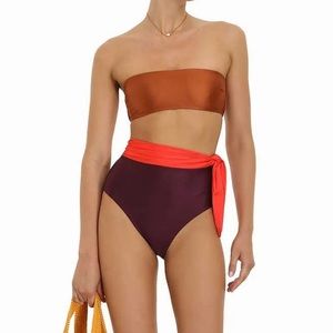 ZIMMERMANN VIOLET COLOUR BLOCK BIKINI SPLICED SIZE 2 (US 6)